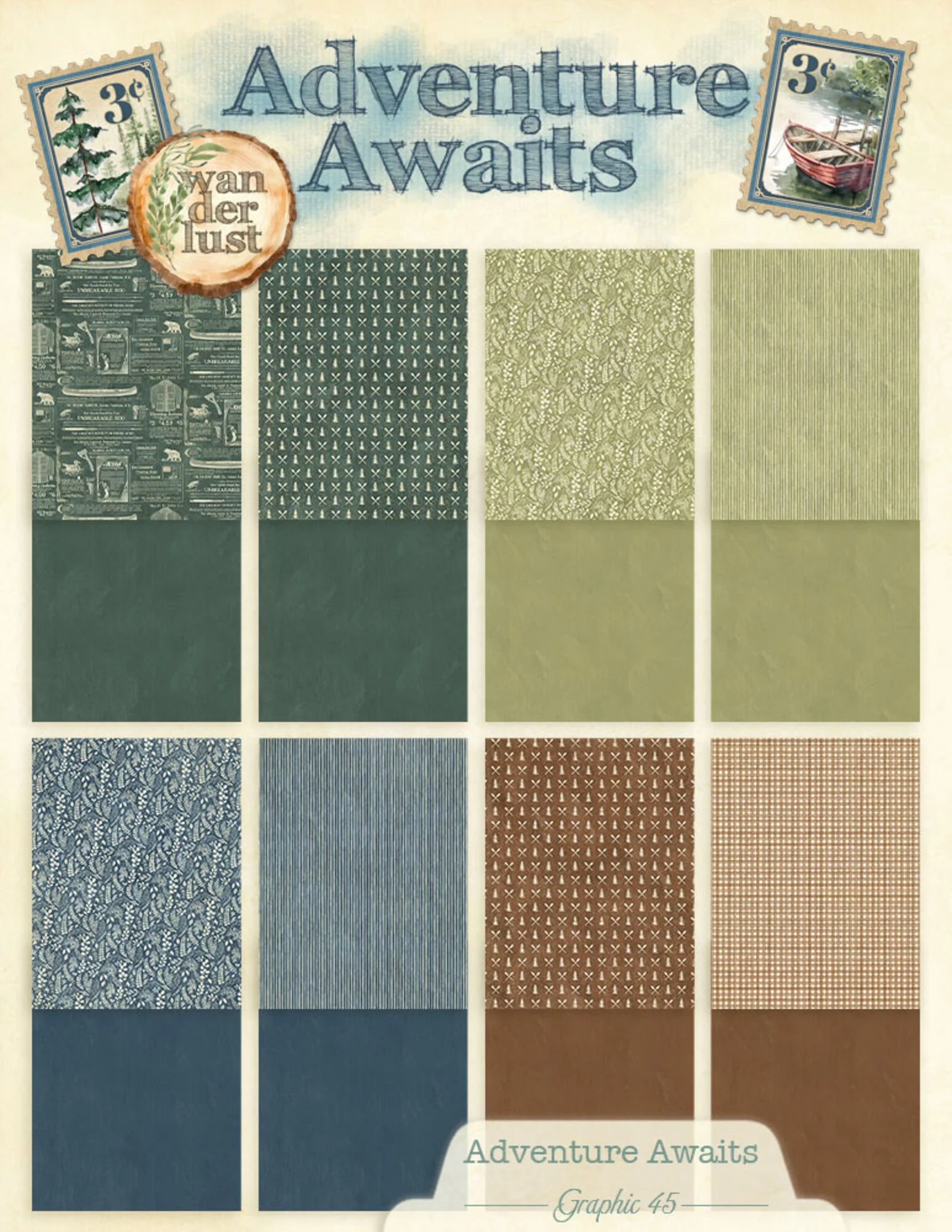Graphic 45 -  Adventure Awaits - Patterns & Solids Paper Pad - 8,5 x 11"