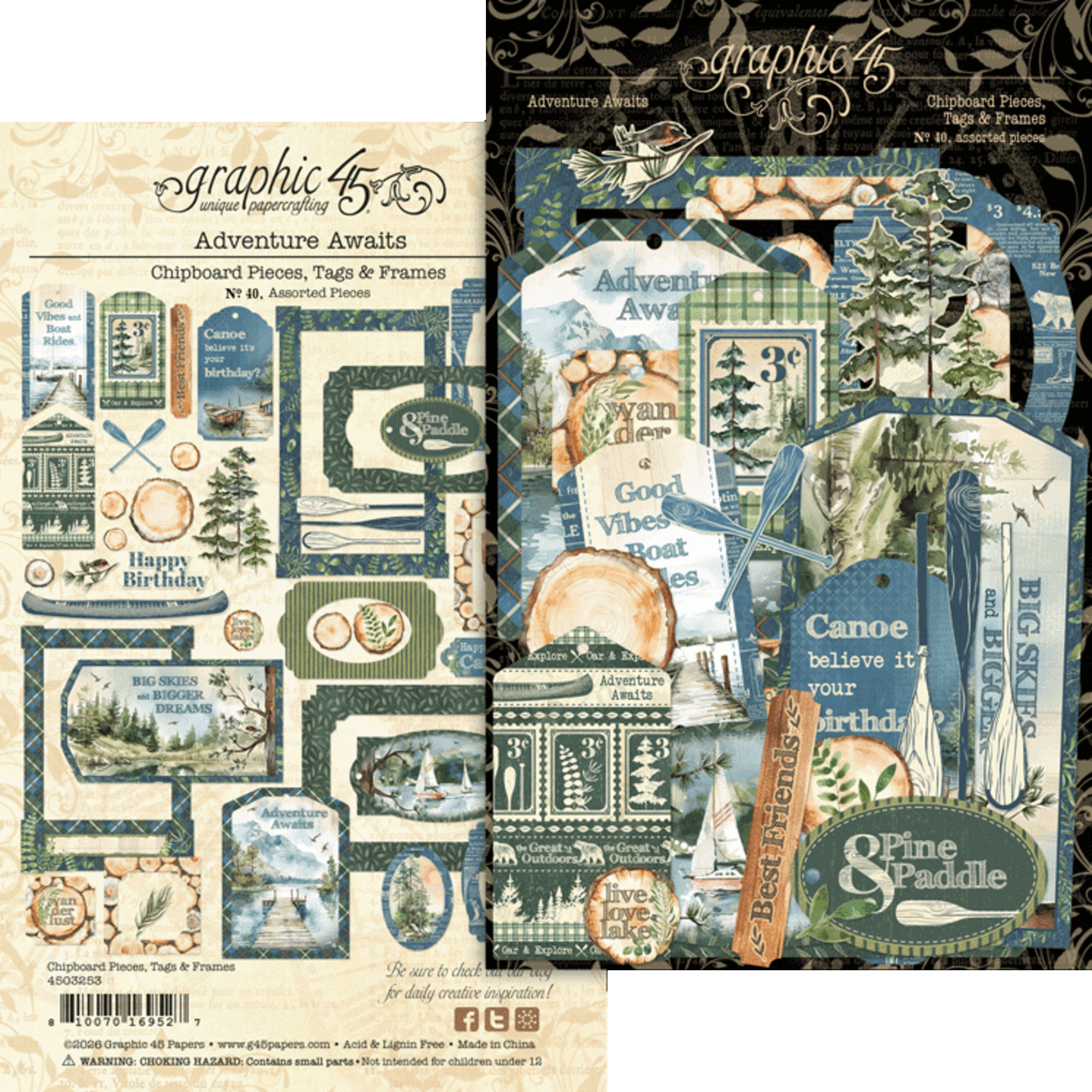 Graphic 45 - Adventure Awaits - Chipboard Tags & Frames