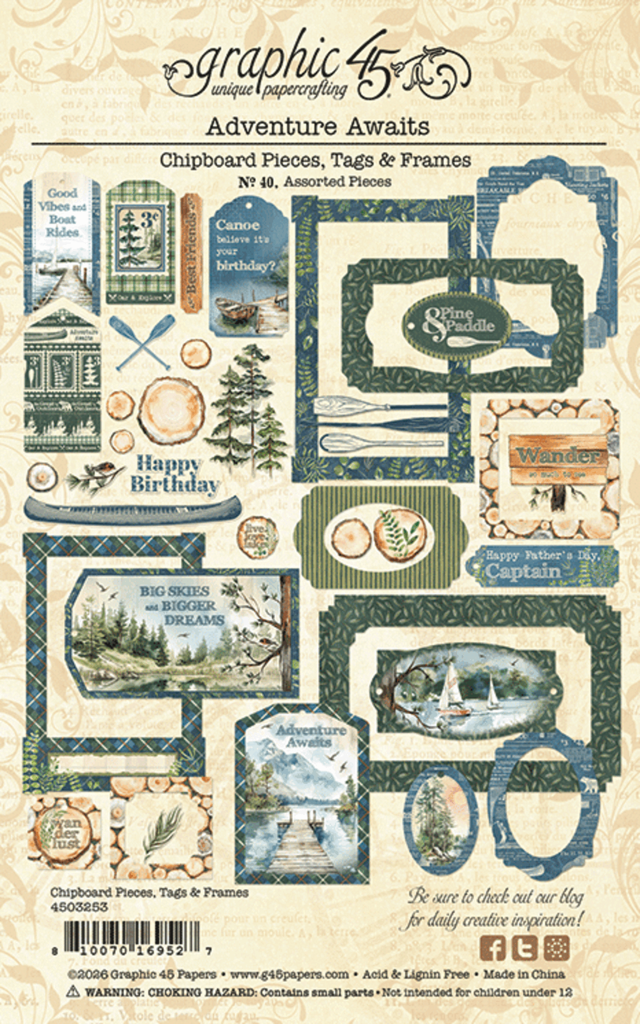 Graphic 45 - Adventure Awaits - Chipboard Tags & Frames