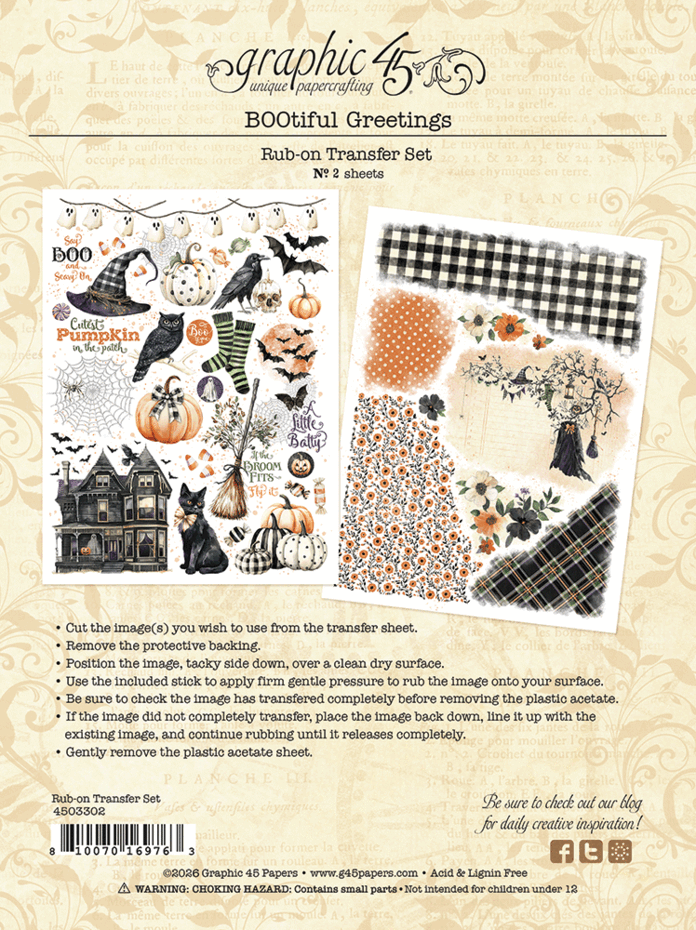 Graphic 45 - Rub On Transfers - BOOtiful Greetings