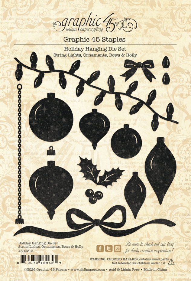 Graphic 45 - Holiday Hanging Die Set String Lights, Ornaments, Bows & Holly
