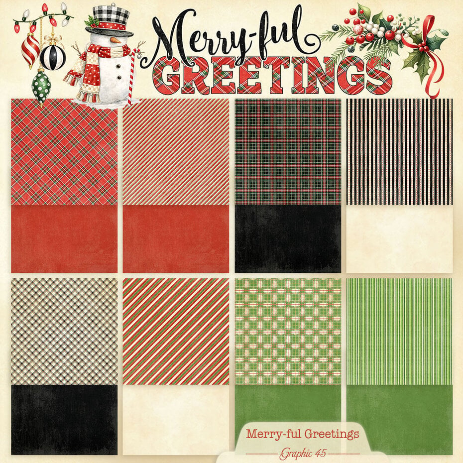 Graphic 45 - Merry-ful Greetings - Plaids & Stripes Paper Pad  12 x 12"