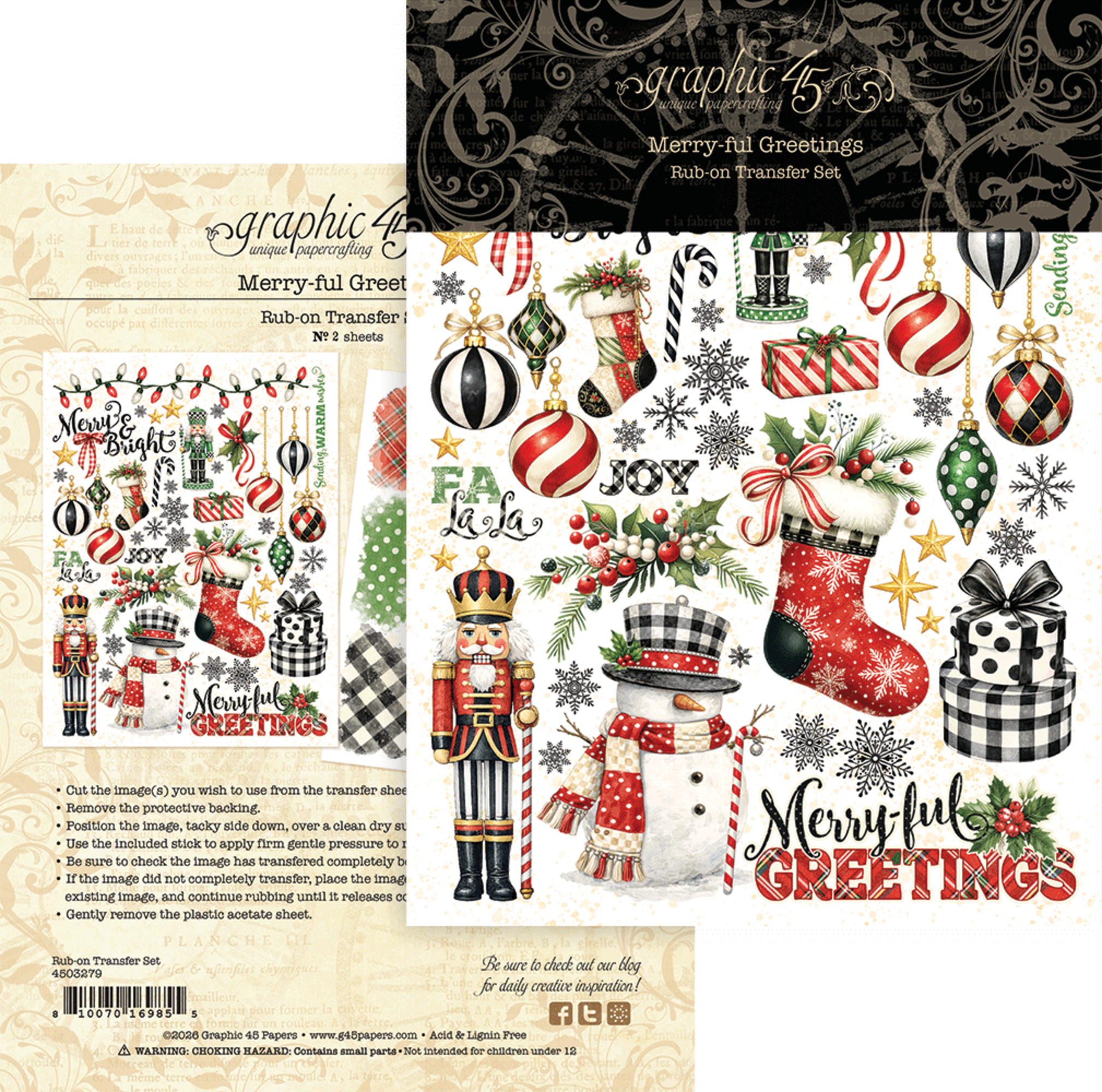 Graphic 45 - Rub On Transfers - Merry-ful Greetings