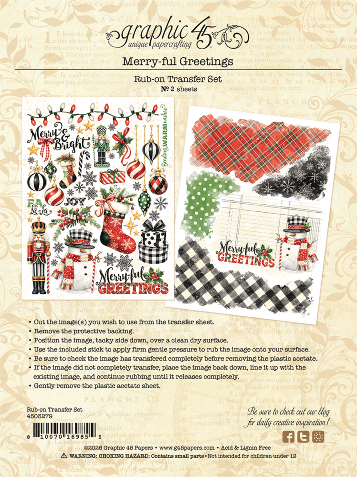 Graphic 45 - Rub On Transfers - Merry-ful Greetings