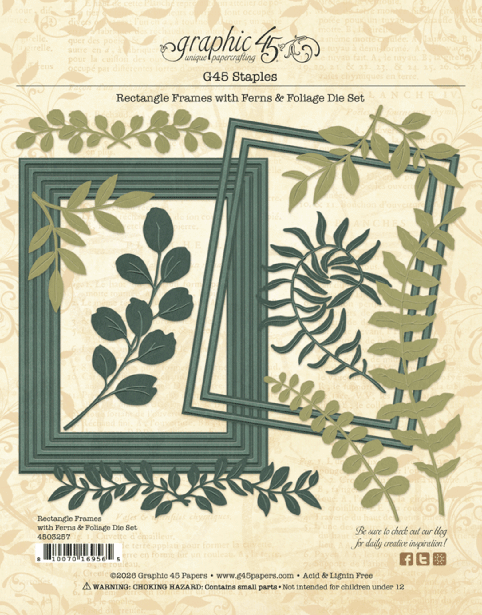 Graphic45 - Die set - Rectangle Frames with Ferns & Foliage