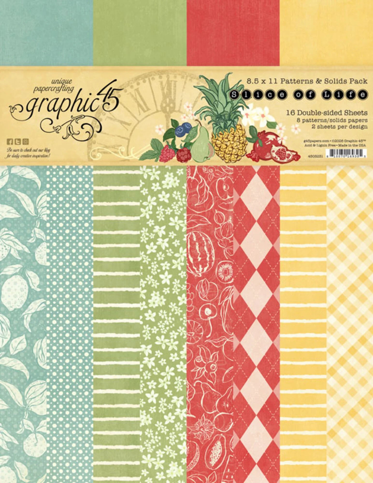 Graphic 45 -  Slice of Life - Patterns & Solids Paper Pad - 8,5 x 11"