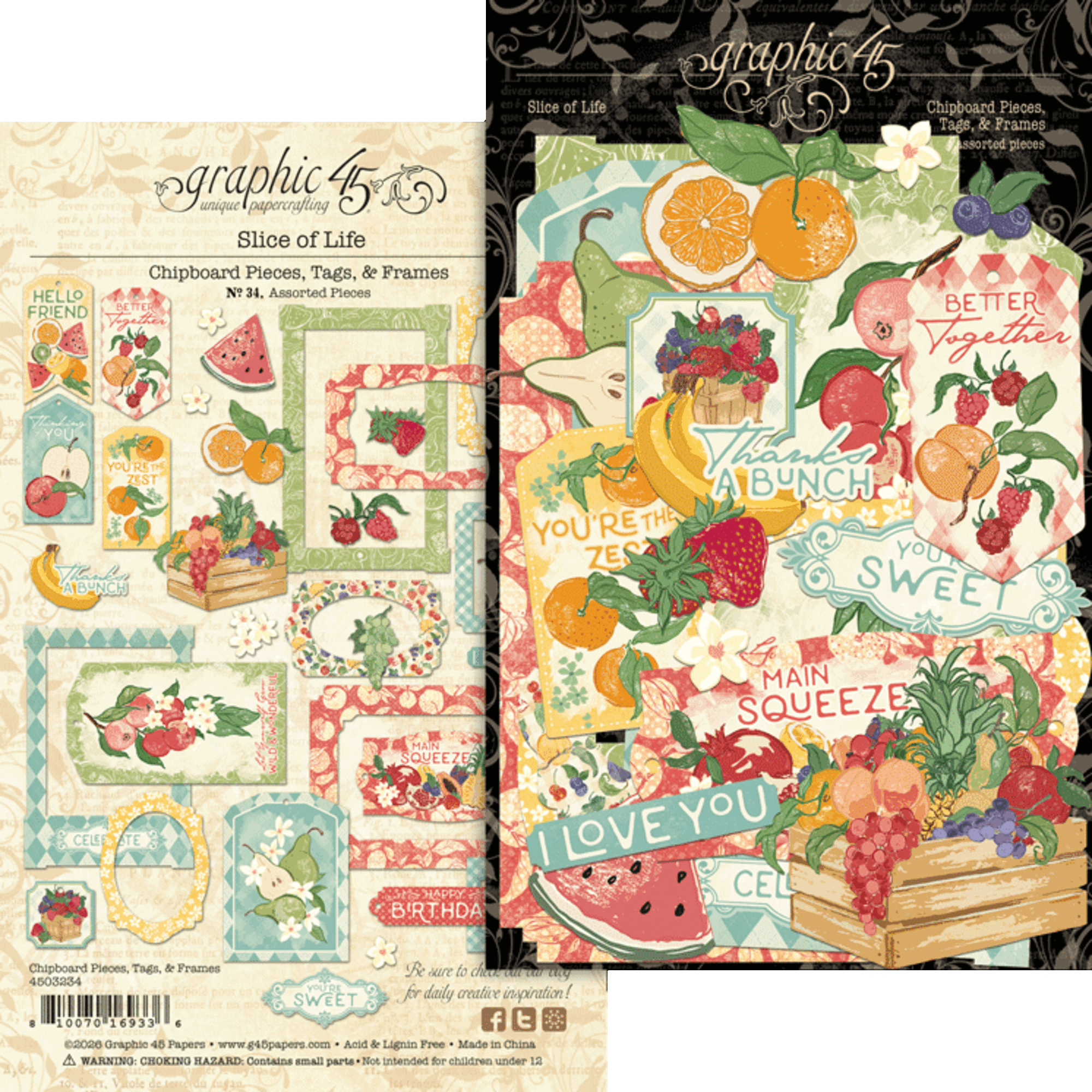Graphic 45 - Slice of Life - Chipboard Tags & Frames