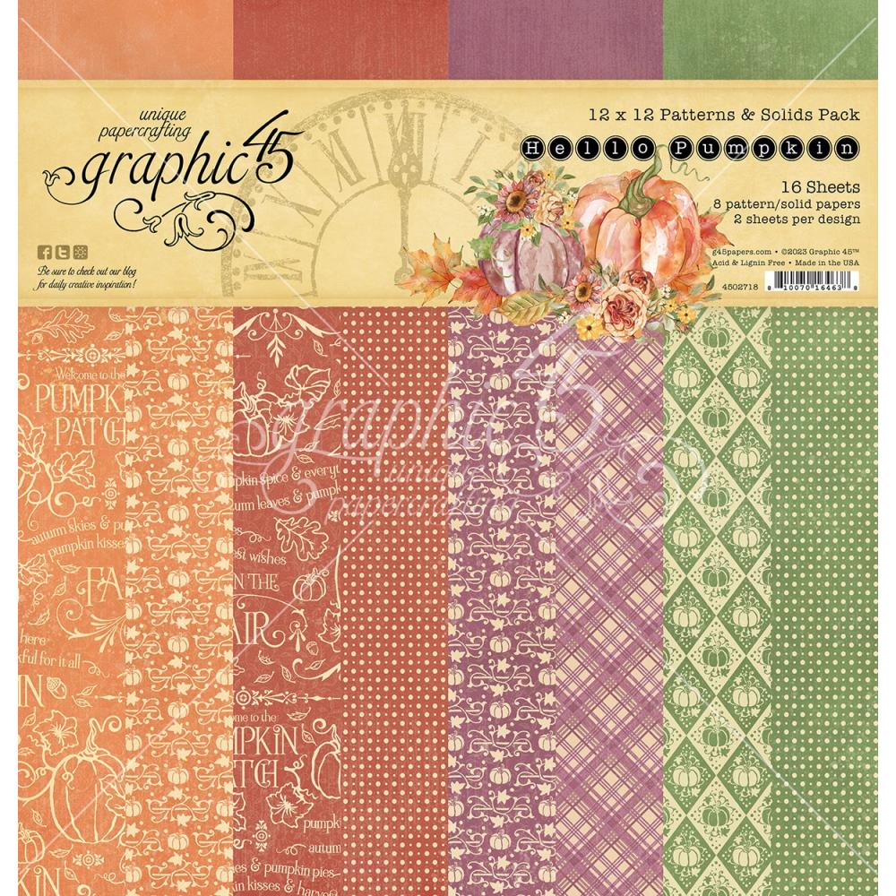 Graphic 45 - Hello Pumpkin - Prints and Solids Paper Pad 12 x 12"