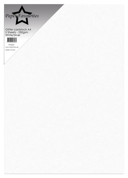 Paper Favourites - Glitter Cardstock - White/Silver - A4 5 pk