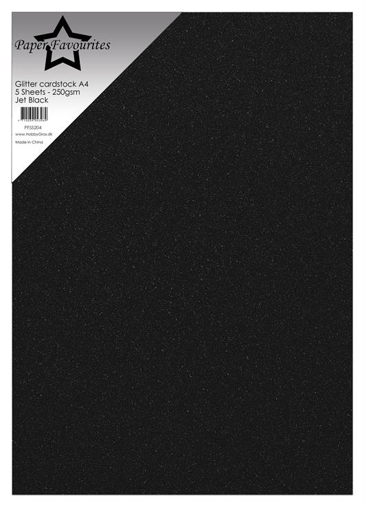 Paper Favourites - Glitter Cardstock - Jet Black - A4 5 pk