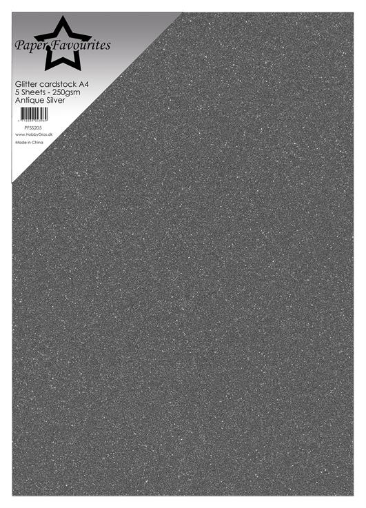 Paper Favourites - Glitter Cardstock - Antique Silver - A4 5 pk
