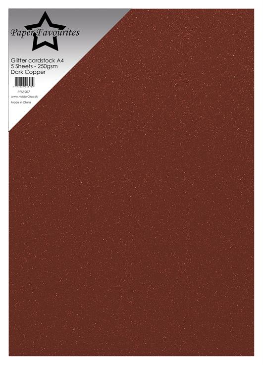 Paper Favourites - Glitter Cardstock - Dark Copper A4 -5 pk