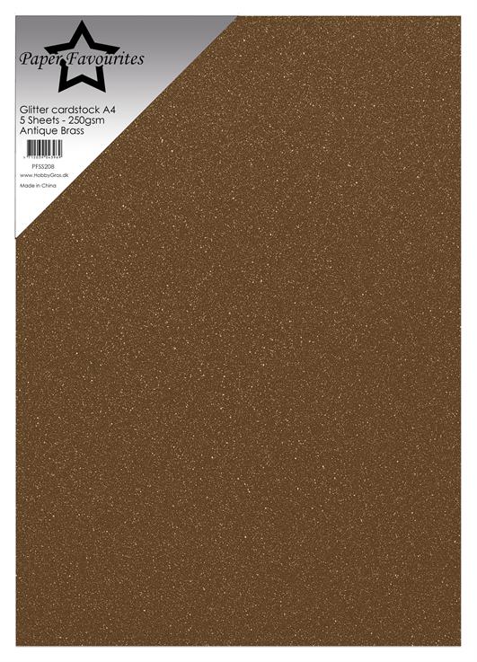 Paper Favourites - Glitter Cardstock - Antique Brass A4 -5 pk