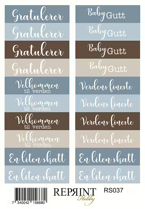 Reprint -  Happiness - baby boy - Text Norsk - Paper Stickers