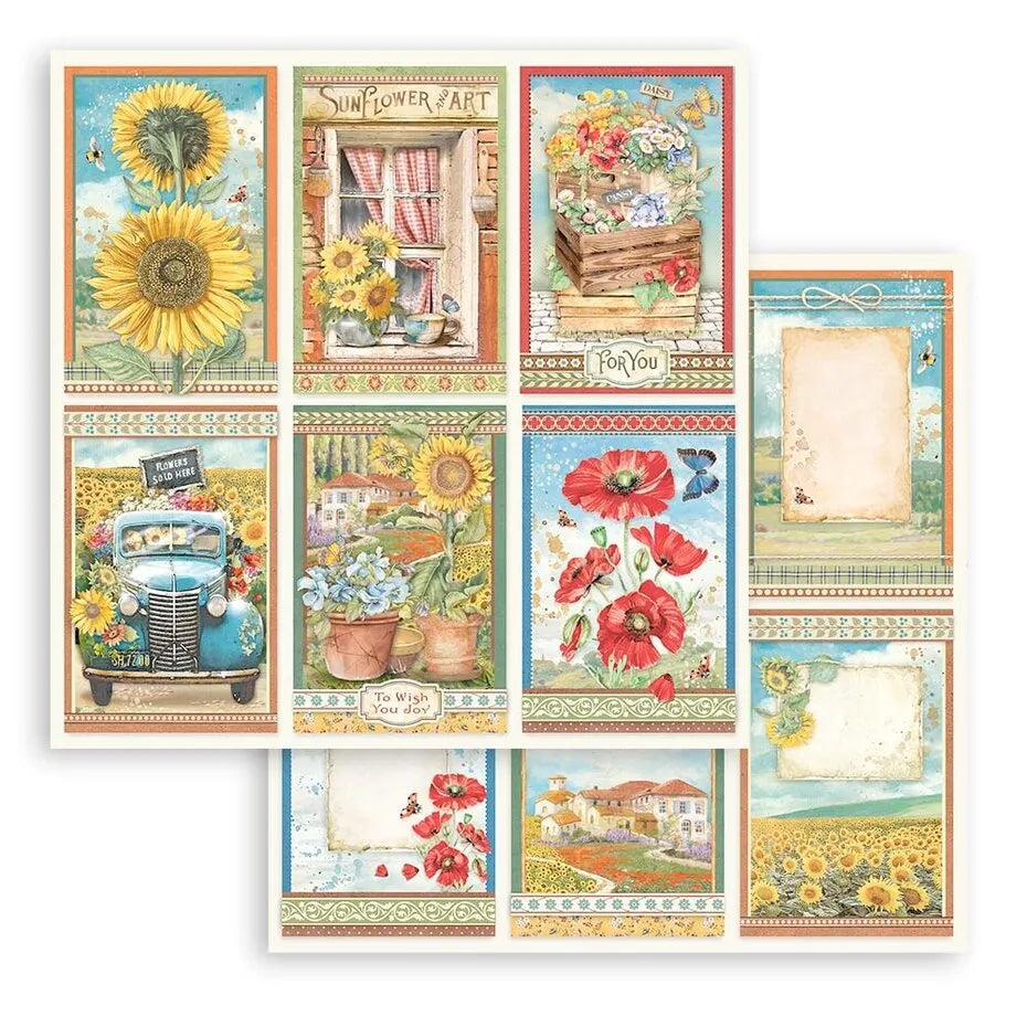 Stamperia  - Sunflower Art - 6 cards paper  -   12 x 12"