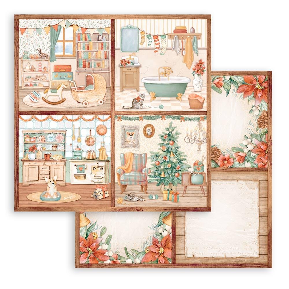 Stamperia  - All around christmas - 4 cards paper  -   12 x 12"