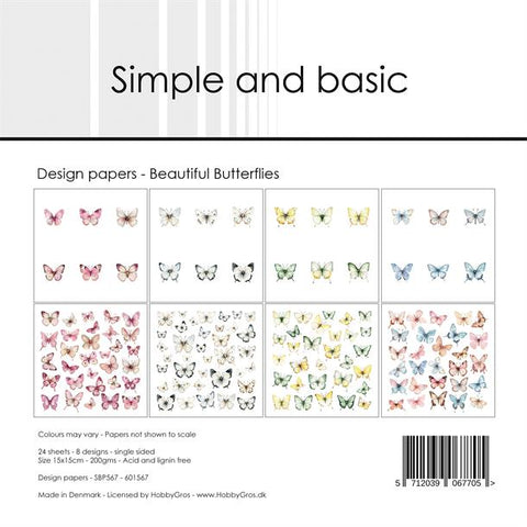 Simple and Basic Design Papers - Beautiful Butterflies- 6x6"