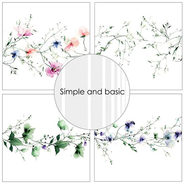 Simple and Basic Design Papers  - Watercolor Meadow flowers - 6x6"