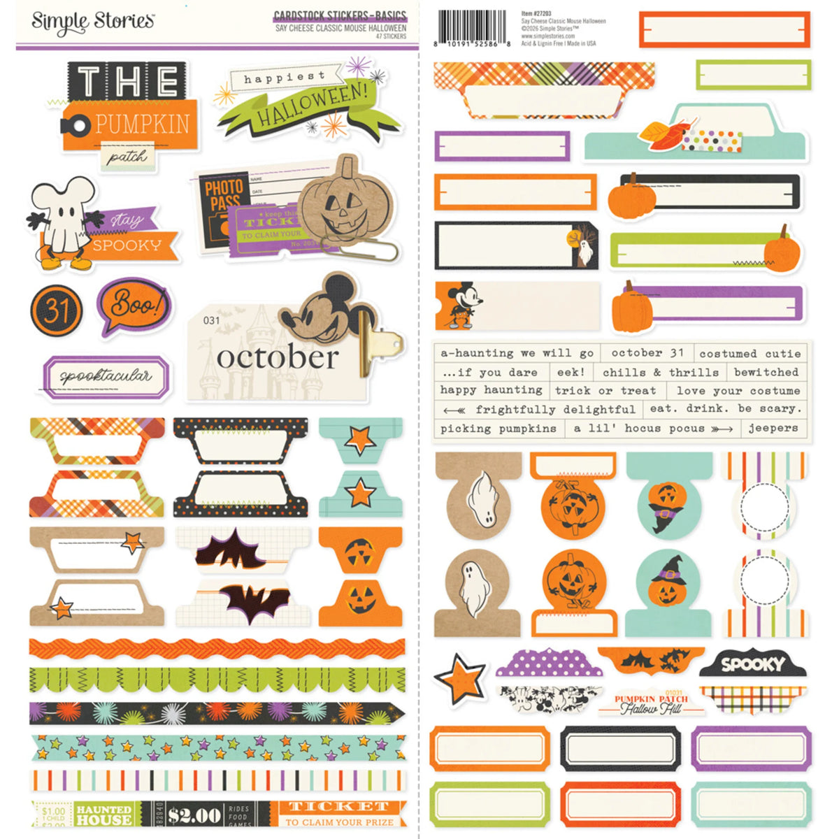 Simple Stories - Classic Mouse Halloween - Cardstock Stickers - Basic - 12 x 12"