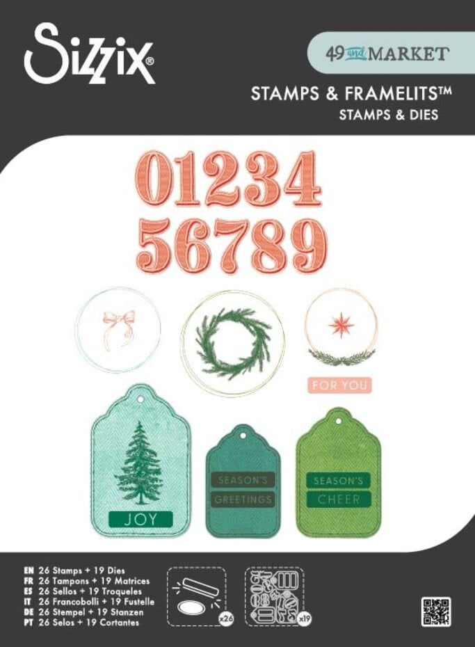 Sizzix - 49 and Market - Clear Stamps Set w/Framelit Dies Holiday Tags