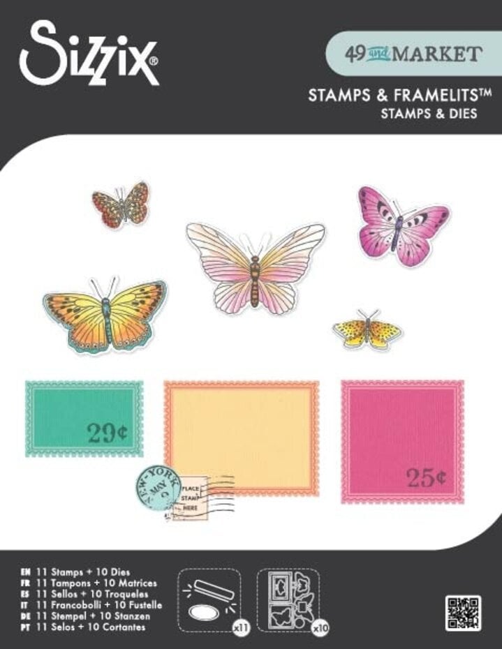 Sizzix - 49 & Market - Clear Stamps Set w/Framelit Dies Postage Wings