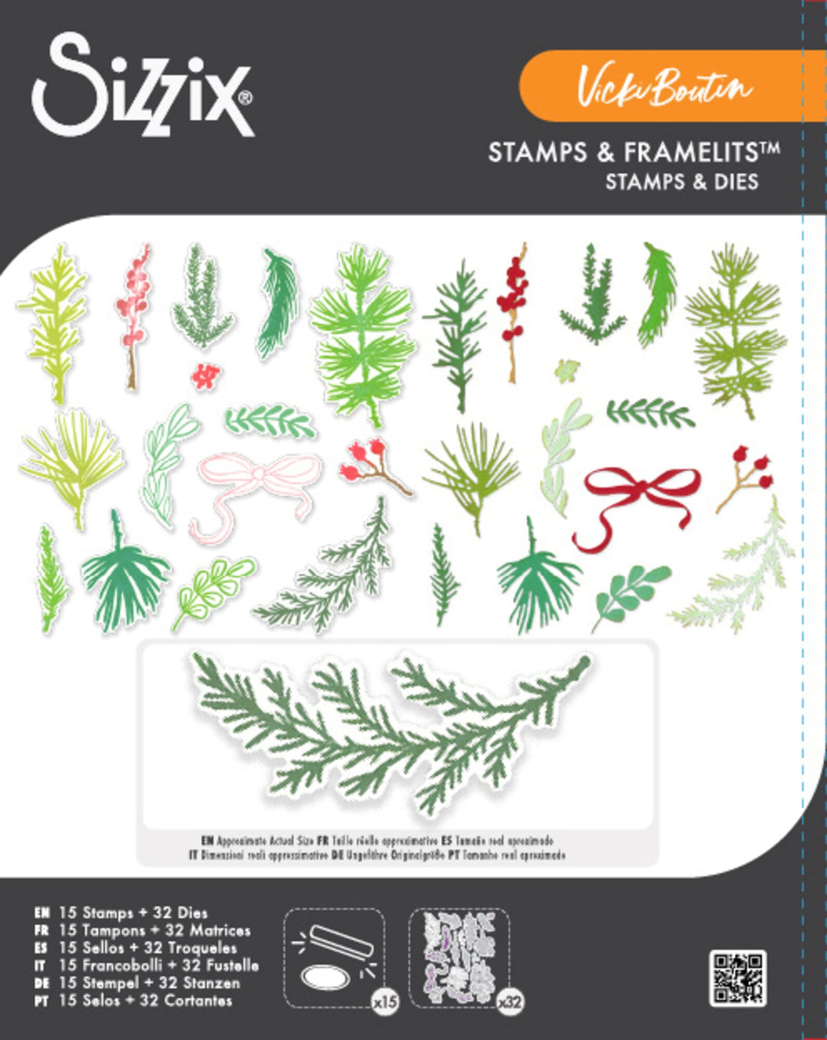 Sizzix - Vicky Boutin - Framelits dies & Clear stamps - Winter Greenery