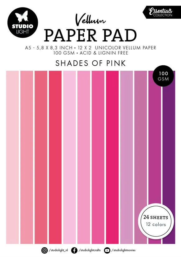 Studiolight - Vellum Pad - Shades of Pink -  A5