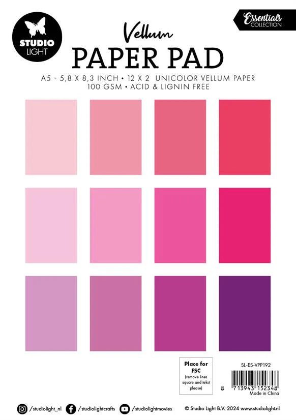Studiolight - Vellum Pad - Shades of Pink -  A5