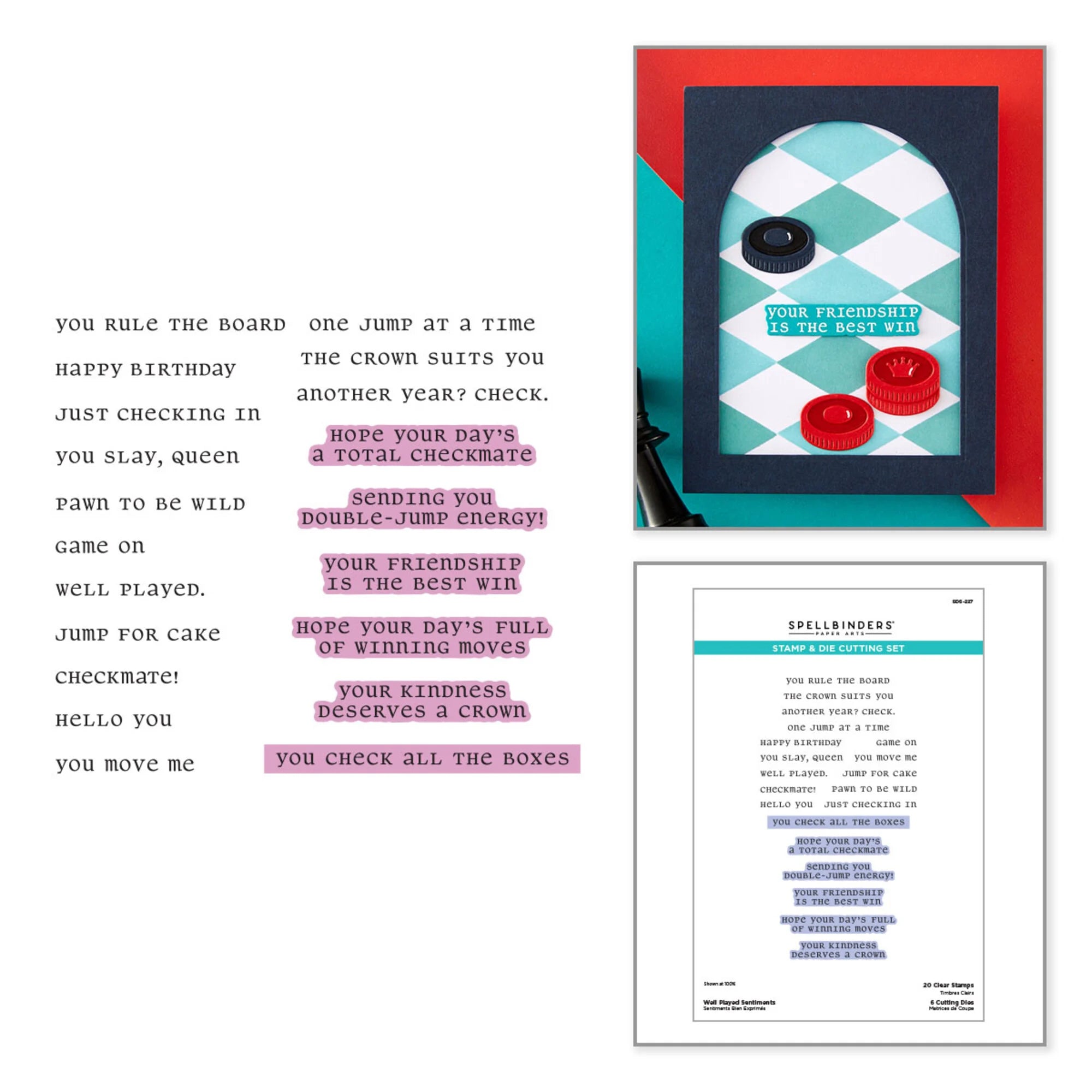 Spellbinders - Checkmate Clear Stamp Set - Well Played Sentiments