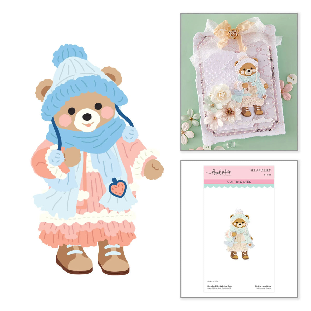 Spellbinders - Christmas Blush Etched Dies - Bundled Up Winter Bear by Frank Garcia