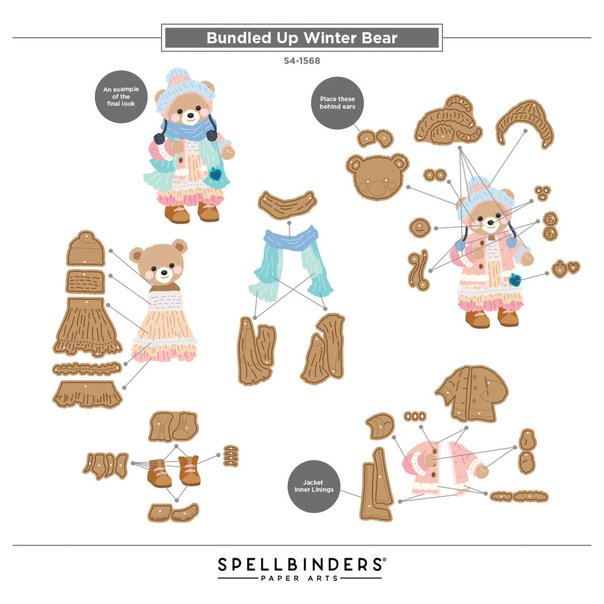 Spellbinders - Christmas Blush Etched Dies - Bundled Up Winter Bear by Frank Garcia