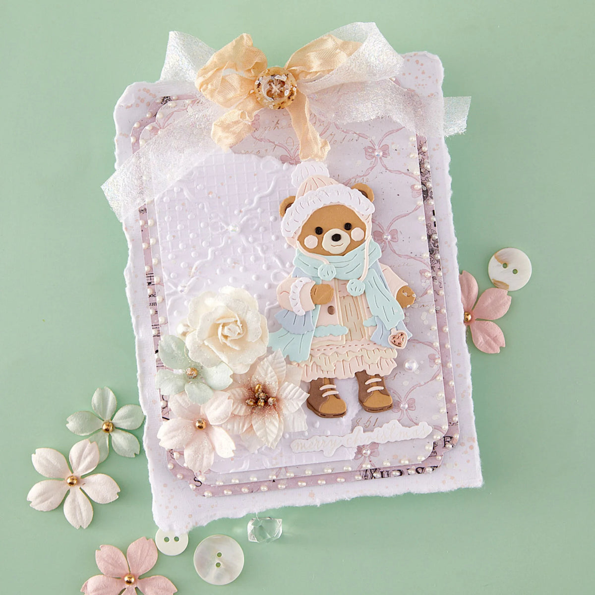 Spellbinders - Christmas Blush Etched Dies - Bundled Up Winter Bear by Frank Garcia