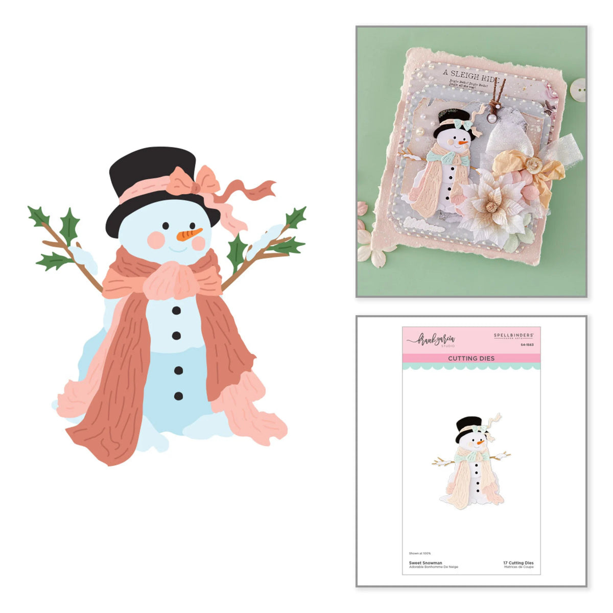 Spellbinders - Christmas Blush Etched Dies - Sweet Snowman by Frank Garcia