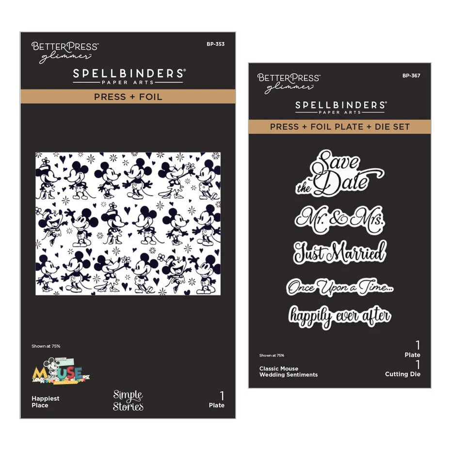 Spellbinders - Press Foil Die Set - Happiest Place and Wedding Sentiments - Bundle