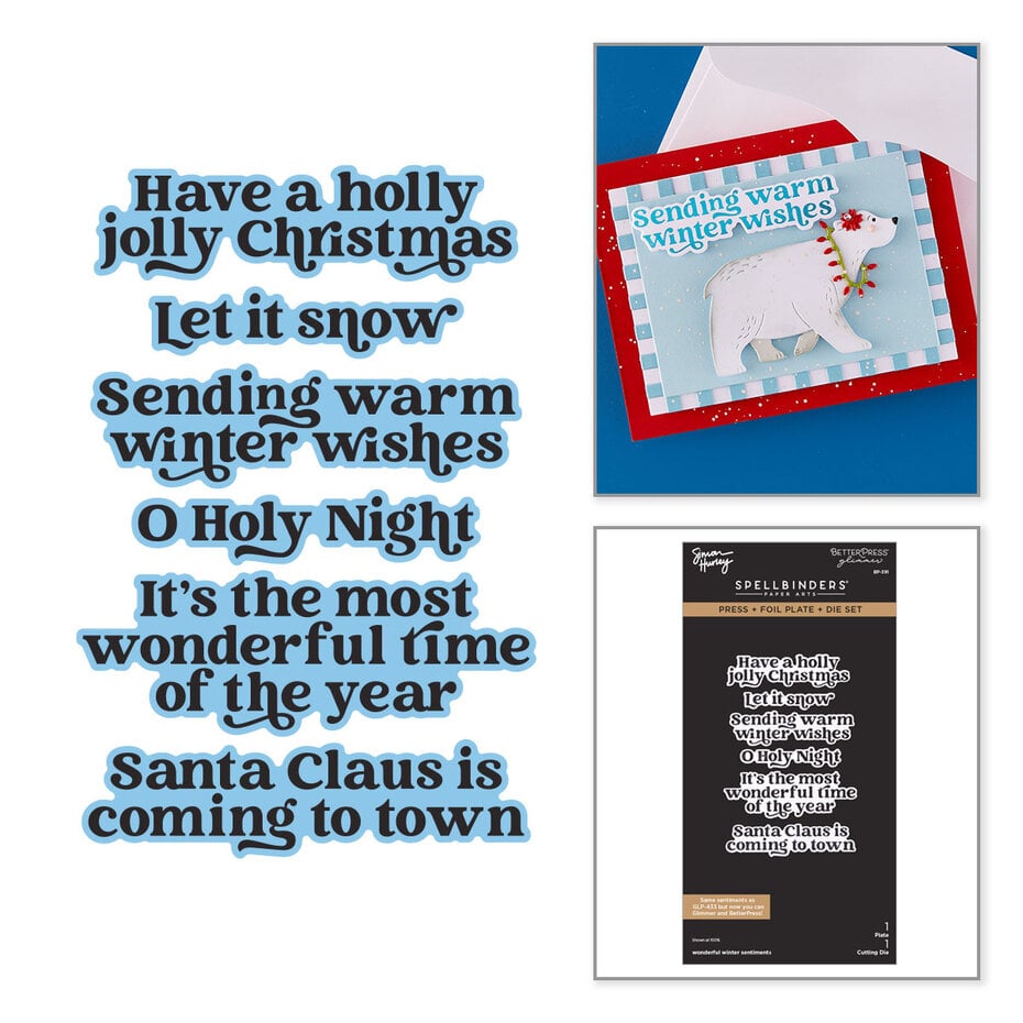 Spellbinders - Simon's Sentiments Press+Foil Plate & Die Set Wonderful Winter Sentiments by Simon Hurley