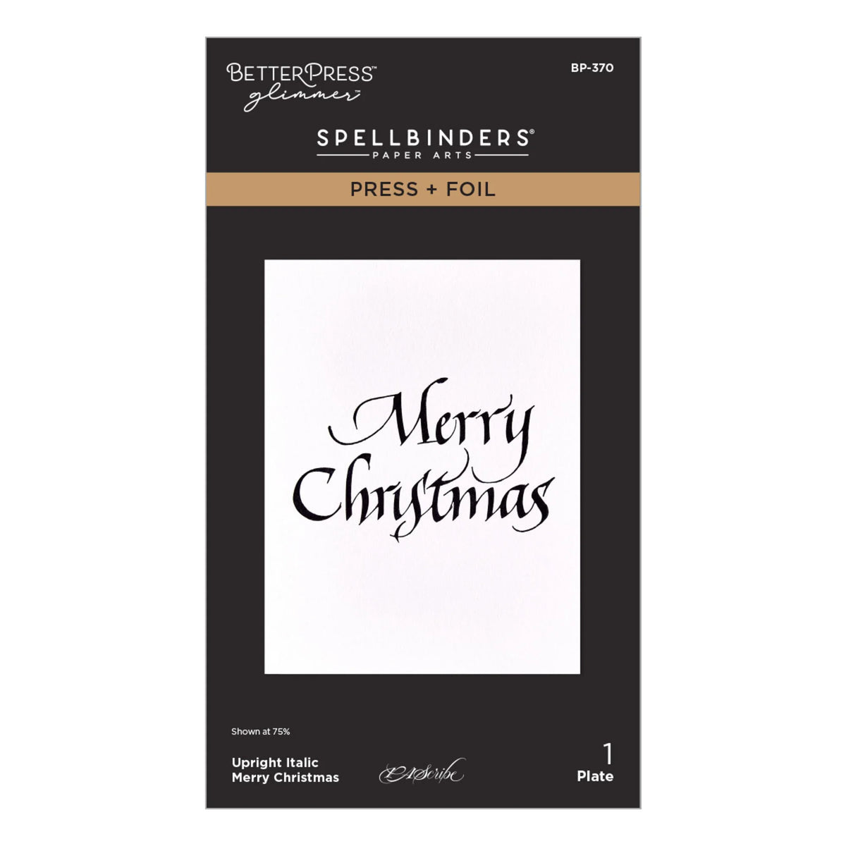 Spellbinders - Upright Italic Holiday Sentiments Press + Foil Plate Merry Christmas by Paul Antonio