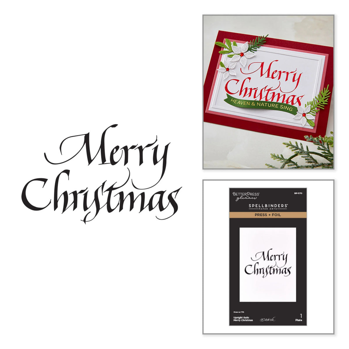 Spellbinders - Upright Italic Holiday Sentiments Press + Foil Plate Merry Christmas by Paul Antonio