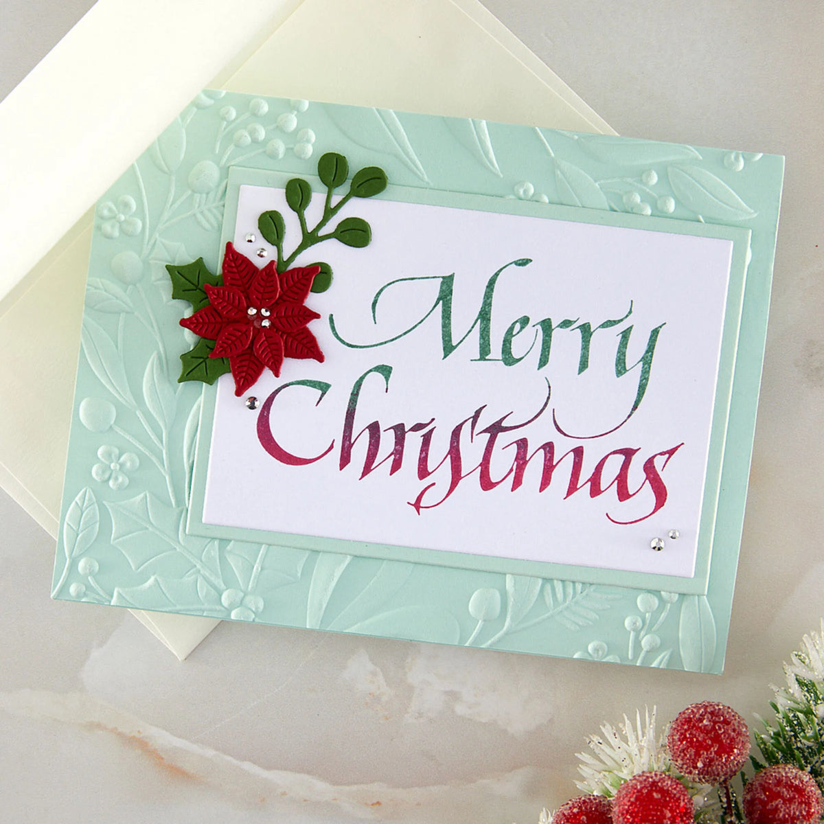 Spellbinders - Upright Italic Holiday Sentiments Press + Foil Plate Merry Christmas by Paul Antonio