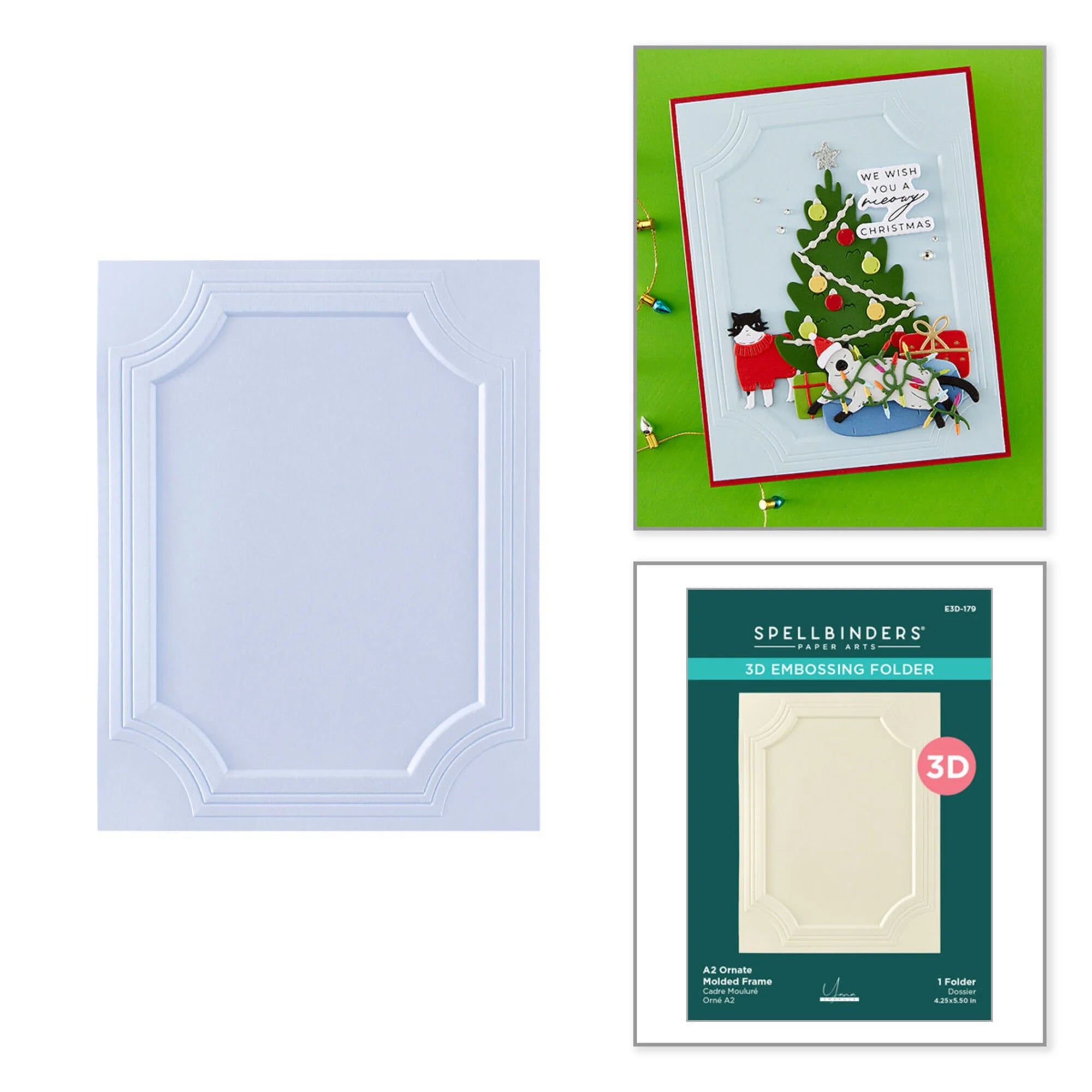 Spellbinders-Christmas Cats 3D Embossing Folder A2 Ornate Molded Frame by Yana Smakula