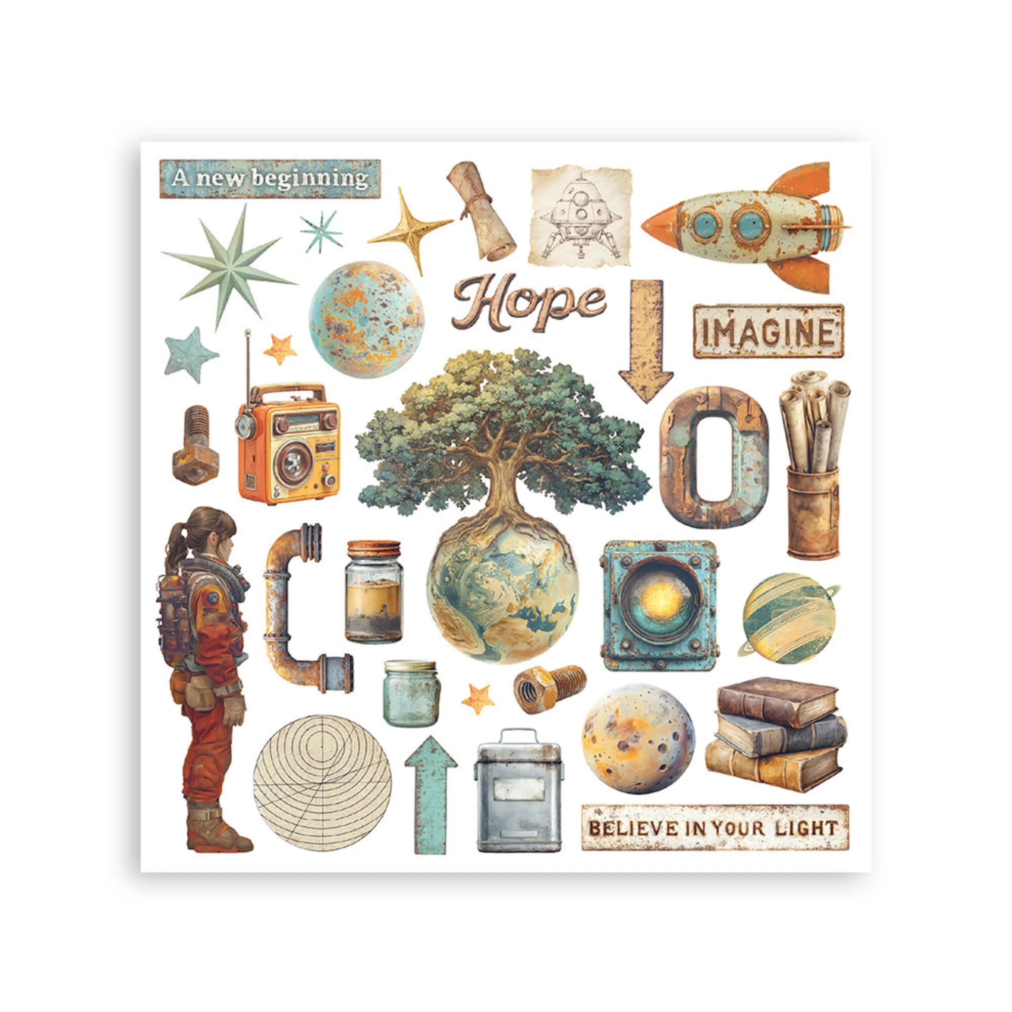 Stamperia - A New Beginning - Rub ons kit - 15,5 x 15,5 cm