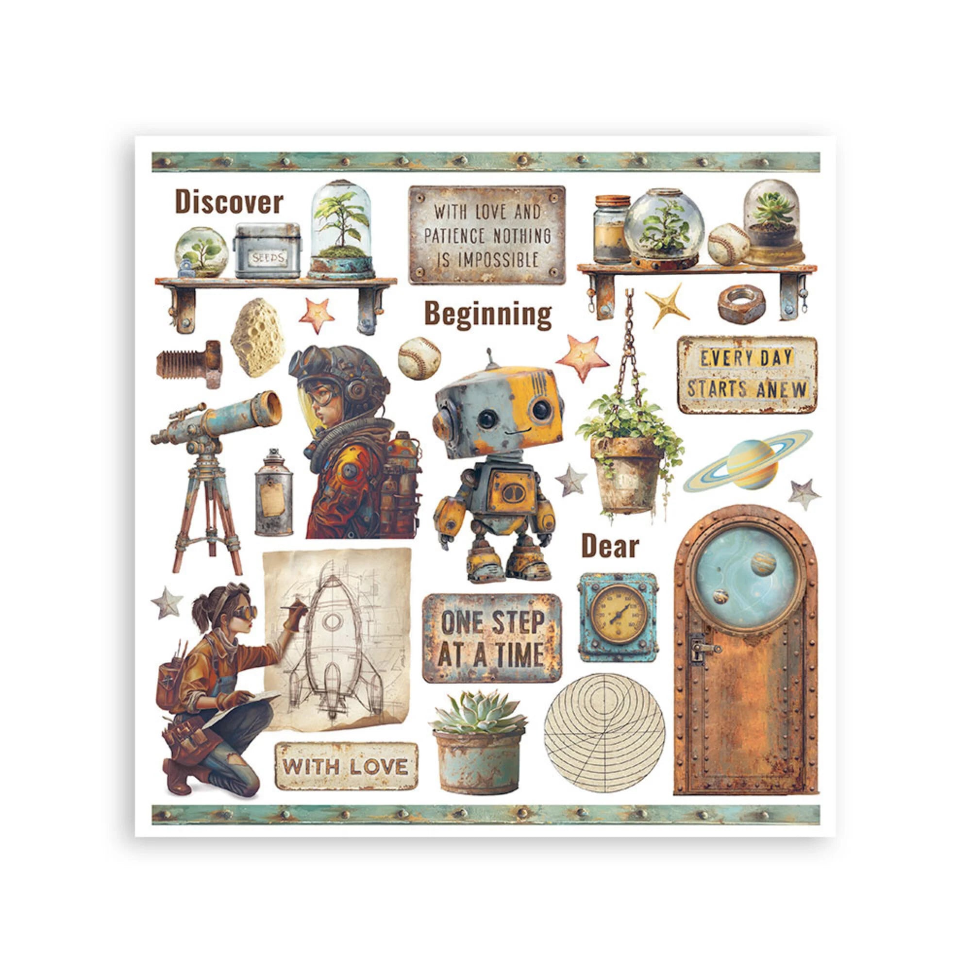 Stamperia - A New Beginning - Rub ons kit - 15,5 x 15,5 cm