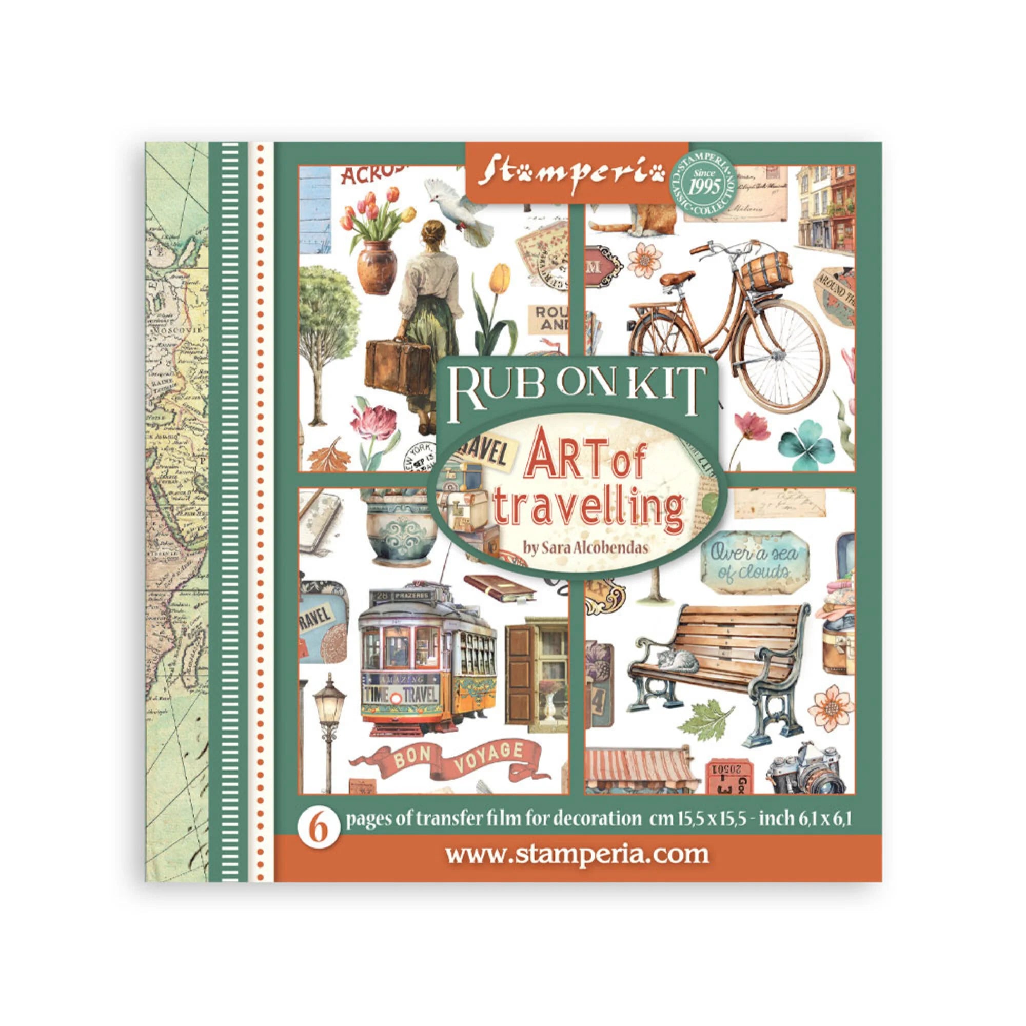 Stamperia - Art of Travelling - Rub ons kit - 15,5 x 15,5 cm