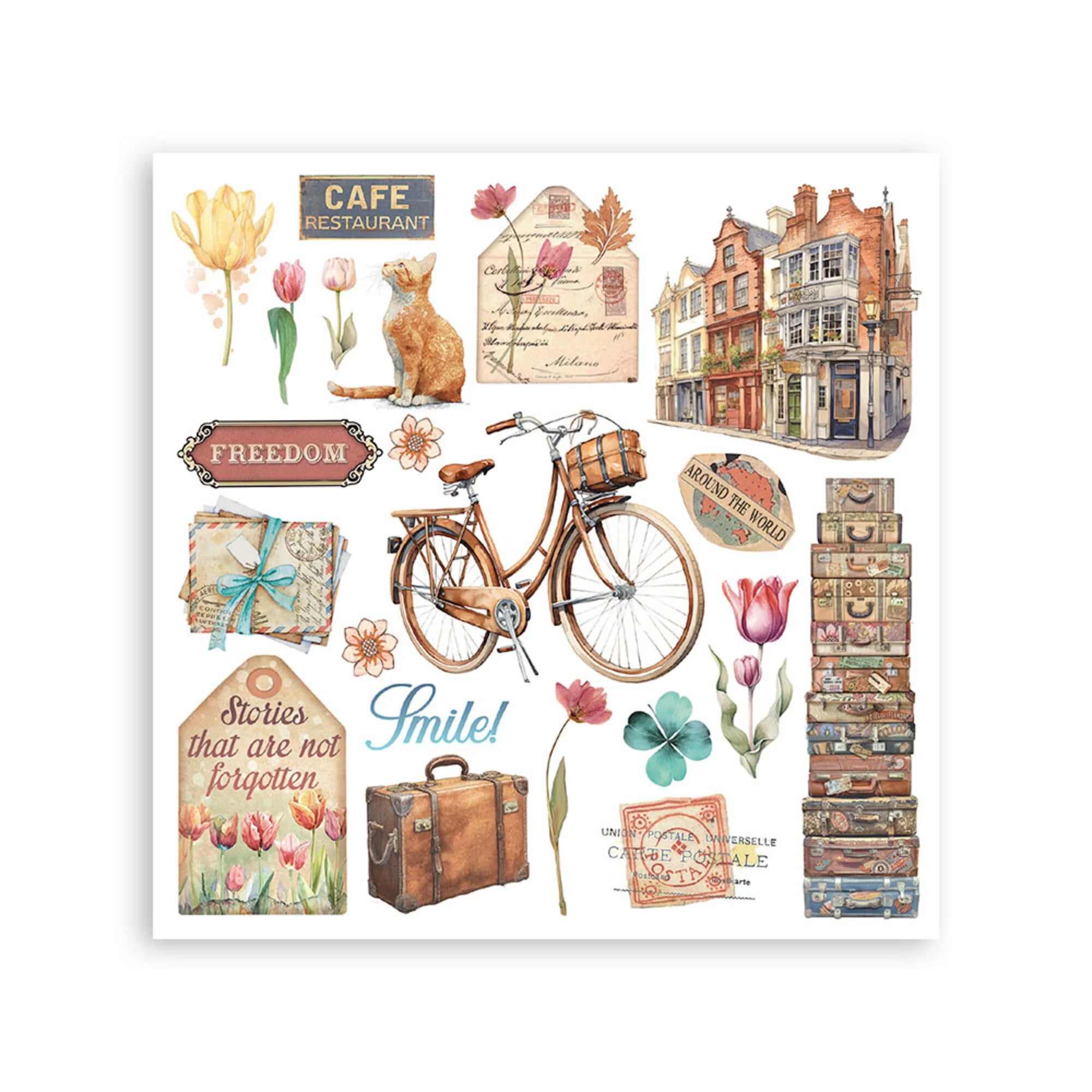 Stamperia - Art of Travelling - Rub ons kit - 15,5 x 15,5 cm