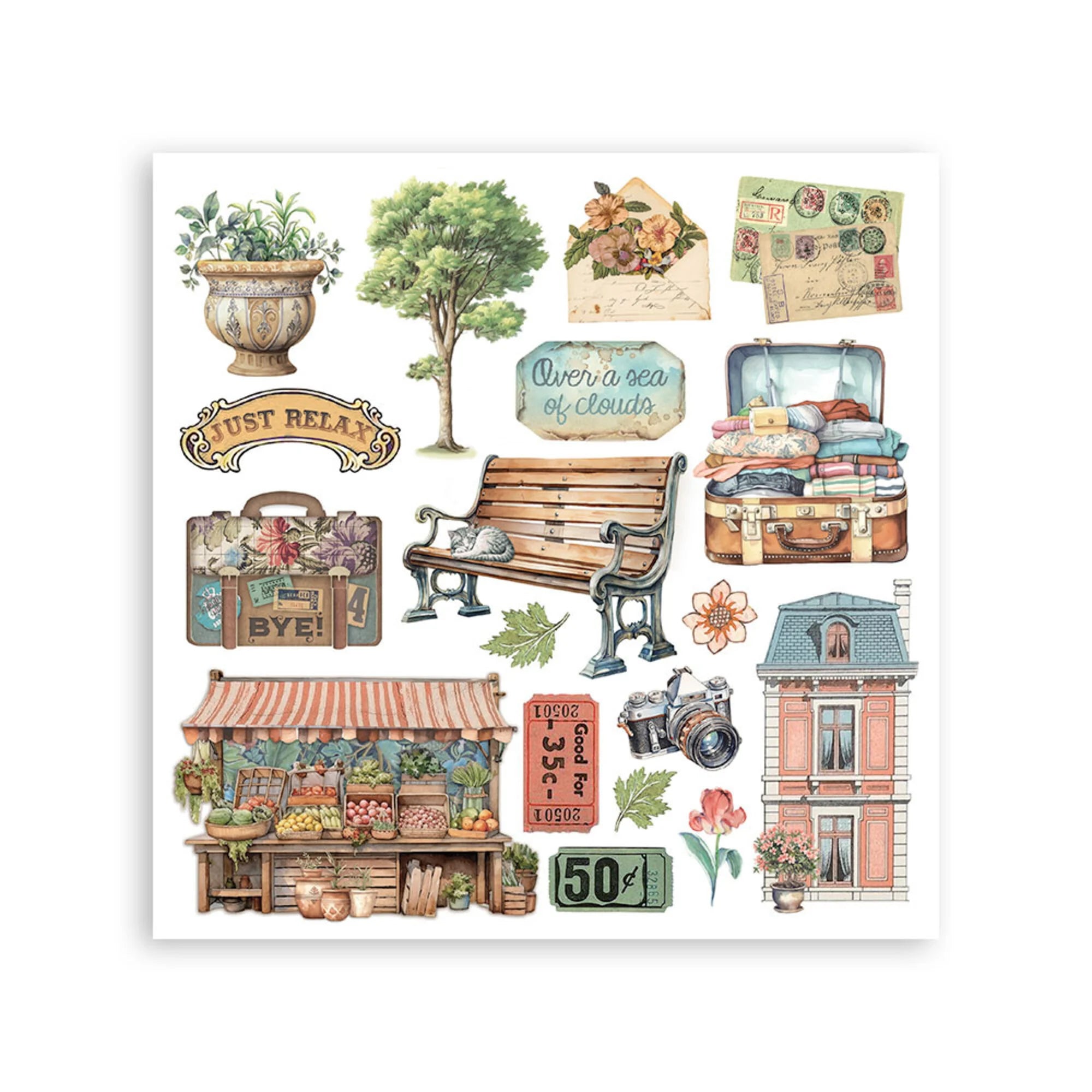 Stamperia - Art of Travelling - Rub ons kit - 15,5 x 15,5 cm
