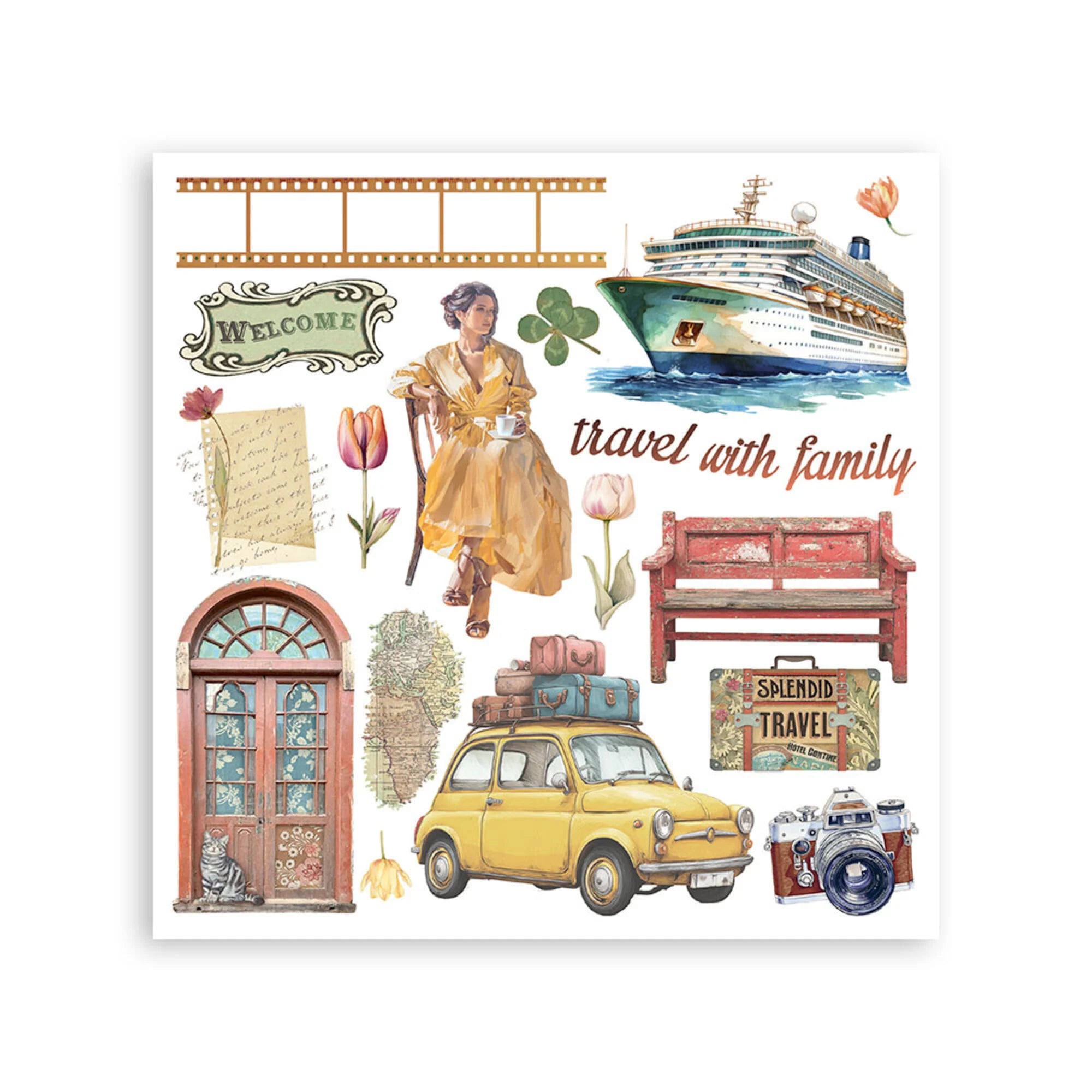 Stamperia - Art of Travelling - Rub ons kit - 15,5 x 15,5 cm