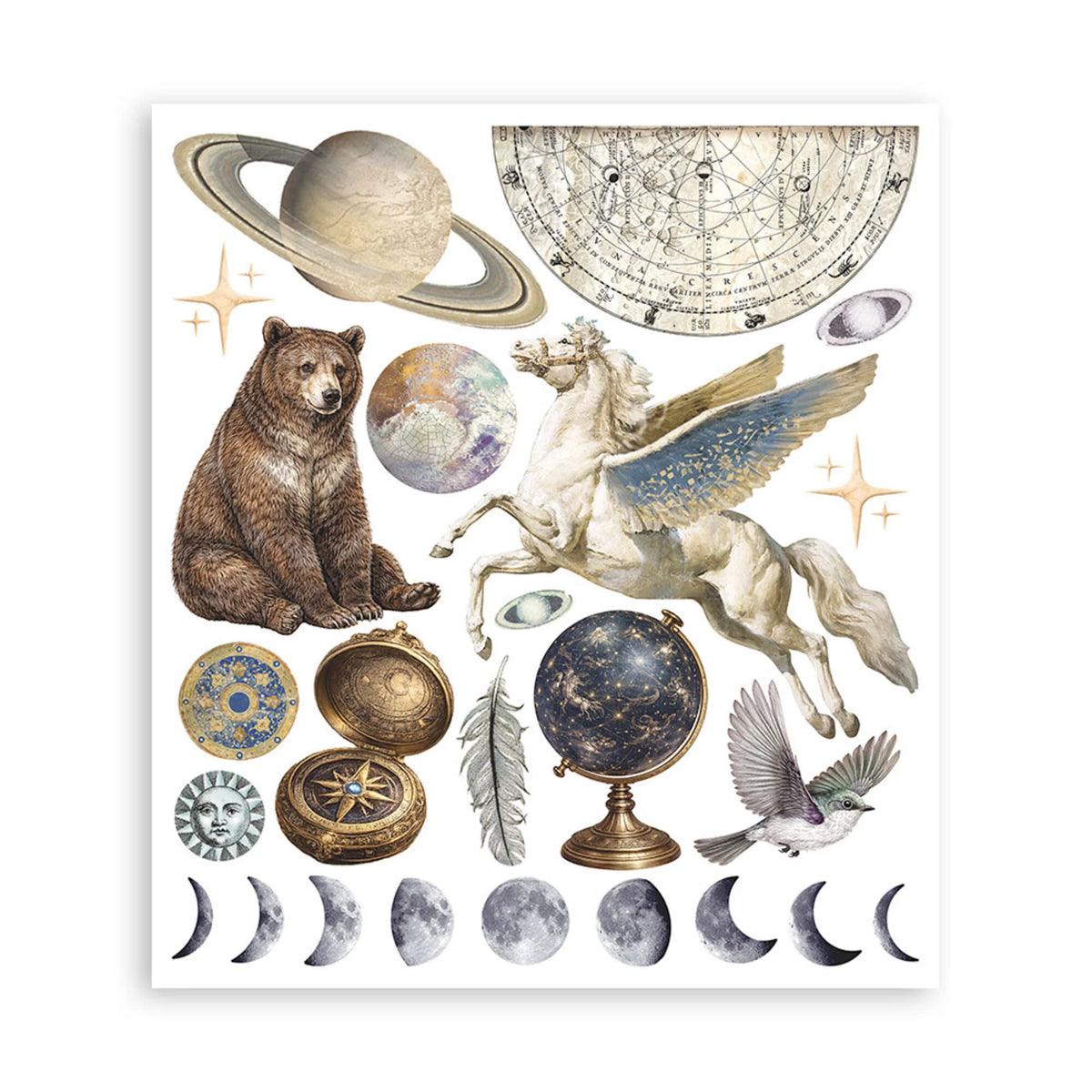 Stamperia - Cosmos - Rub-On 20,5x23cm Assortment by Cristina Radovan