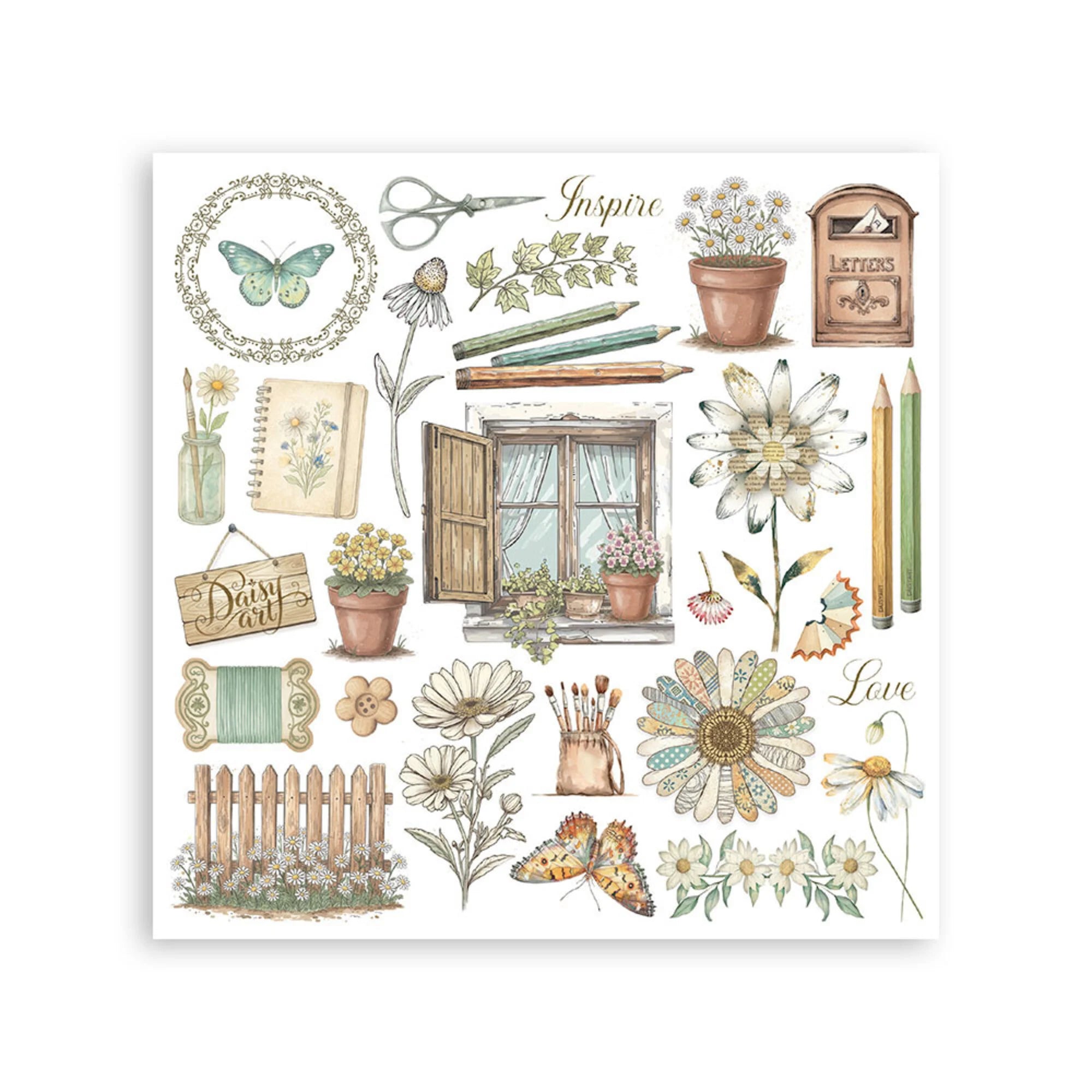 Stamperia - Daisy Art - Rub ons kit - 15,5 x 15,5 cm