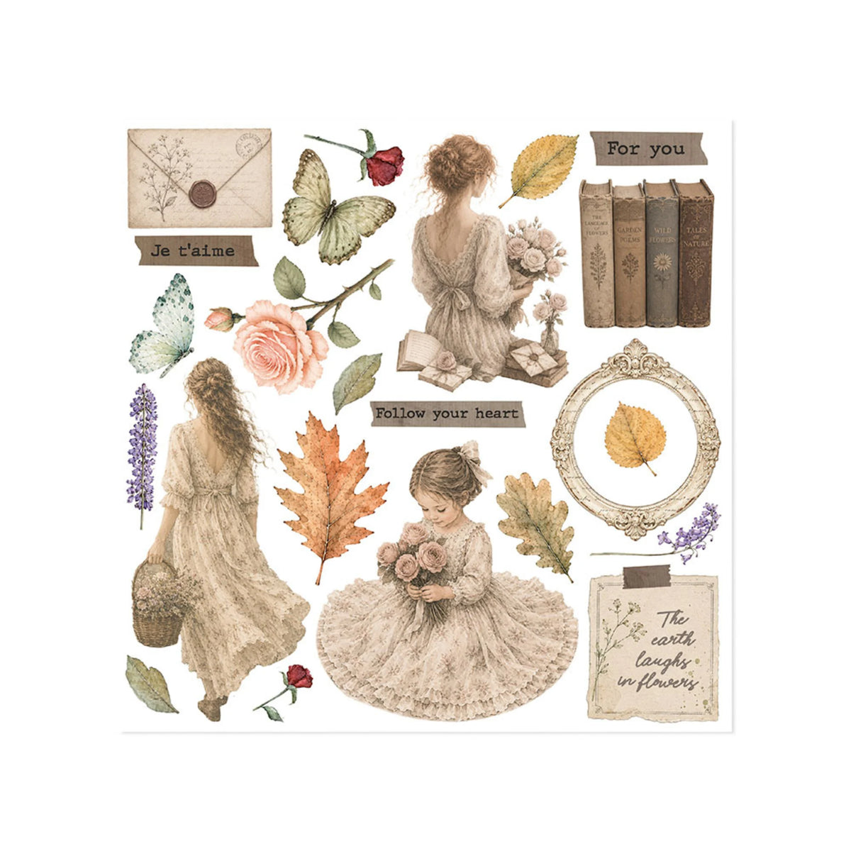 Stamperia - Flowers and Poems - Rub On Assortment - 15,5 x 15,5 cm