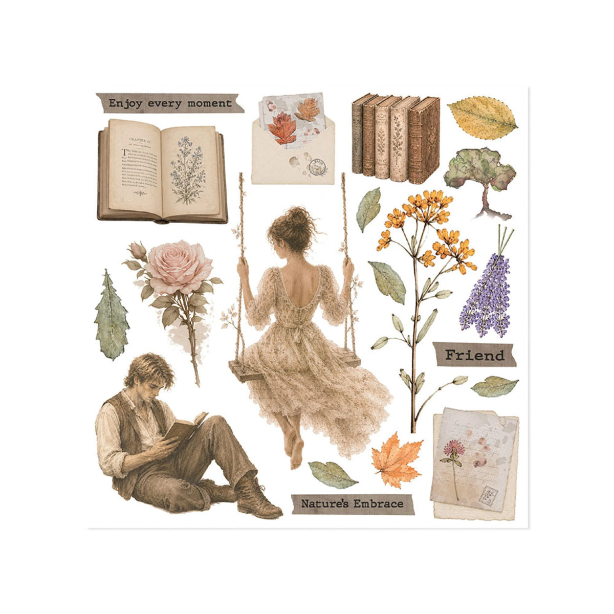 Stamperia - Flowers and Poems - Rub On Assortment - 15,5 x 15,5 cm