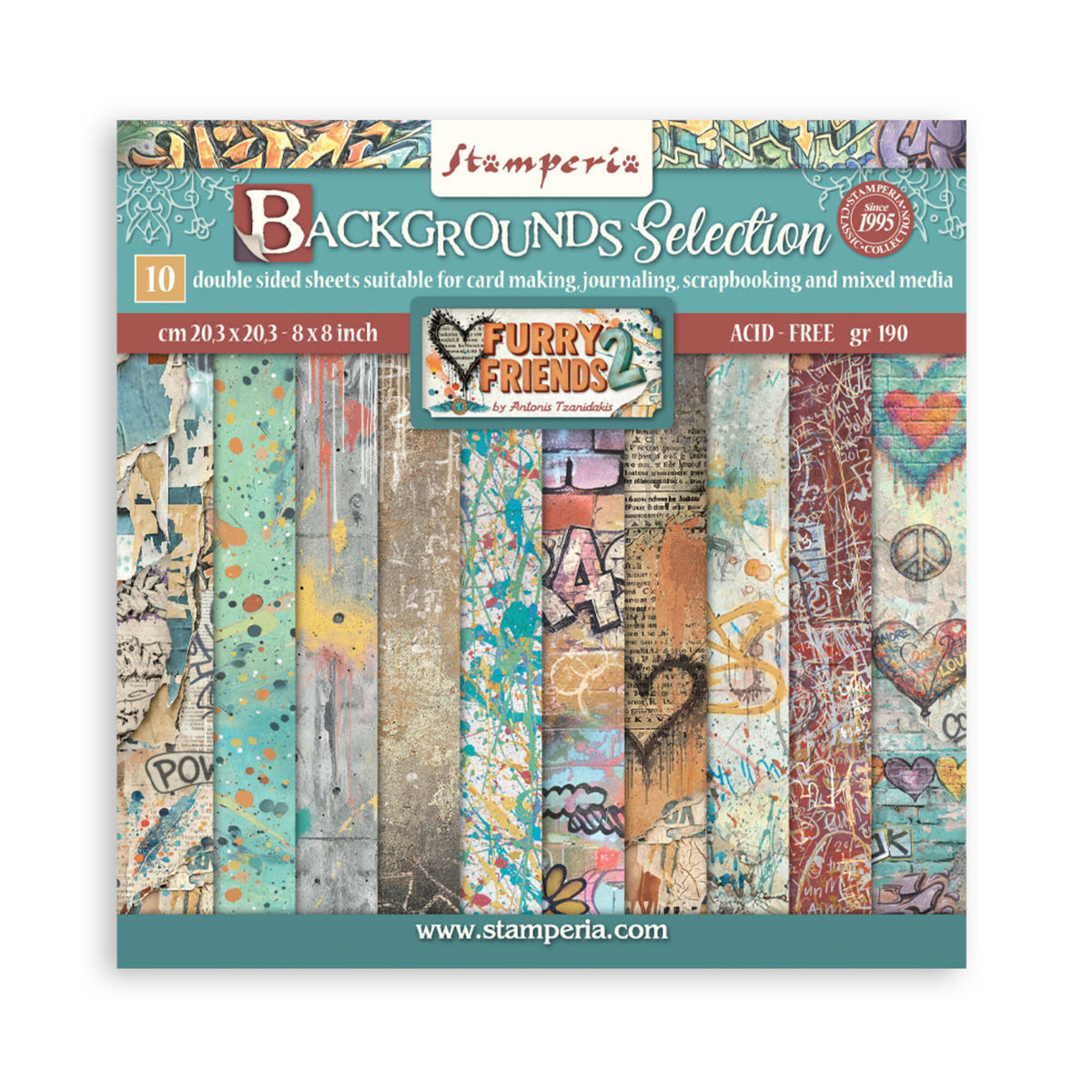 Stamperia - Furry Friends 2 - Maxi Background Selection - Paper Pad - 8 x 8"